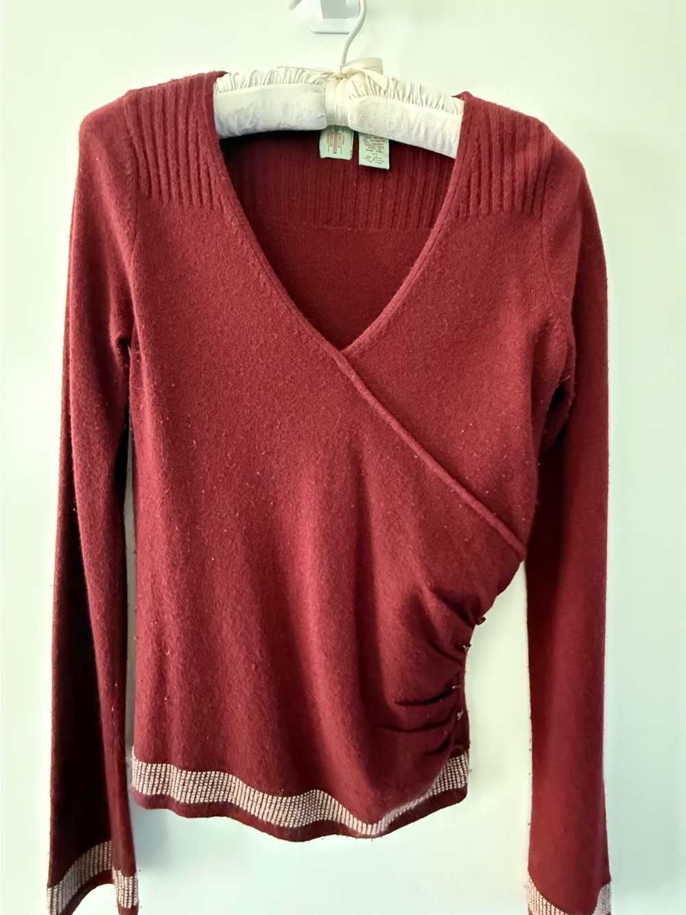 Wrap-Style V-Neck Sweater in Burgundy